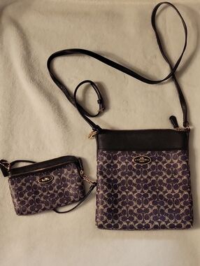 Coach Monogram Crossbody and Wristlet in Dark Purple and Black